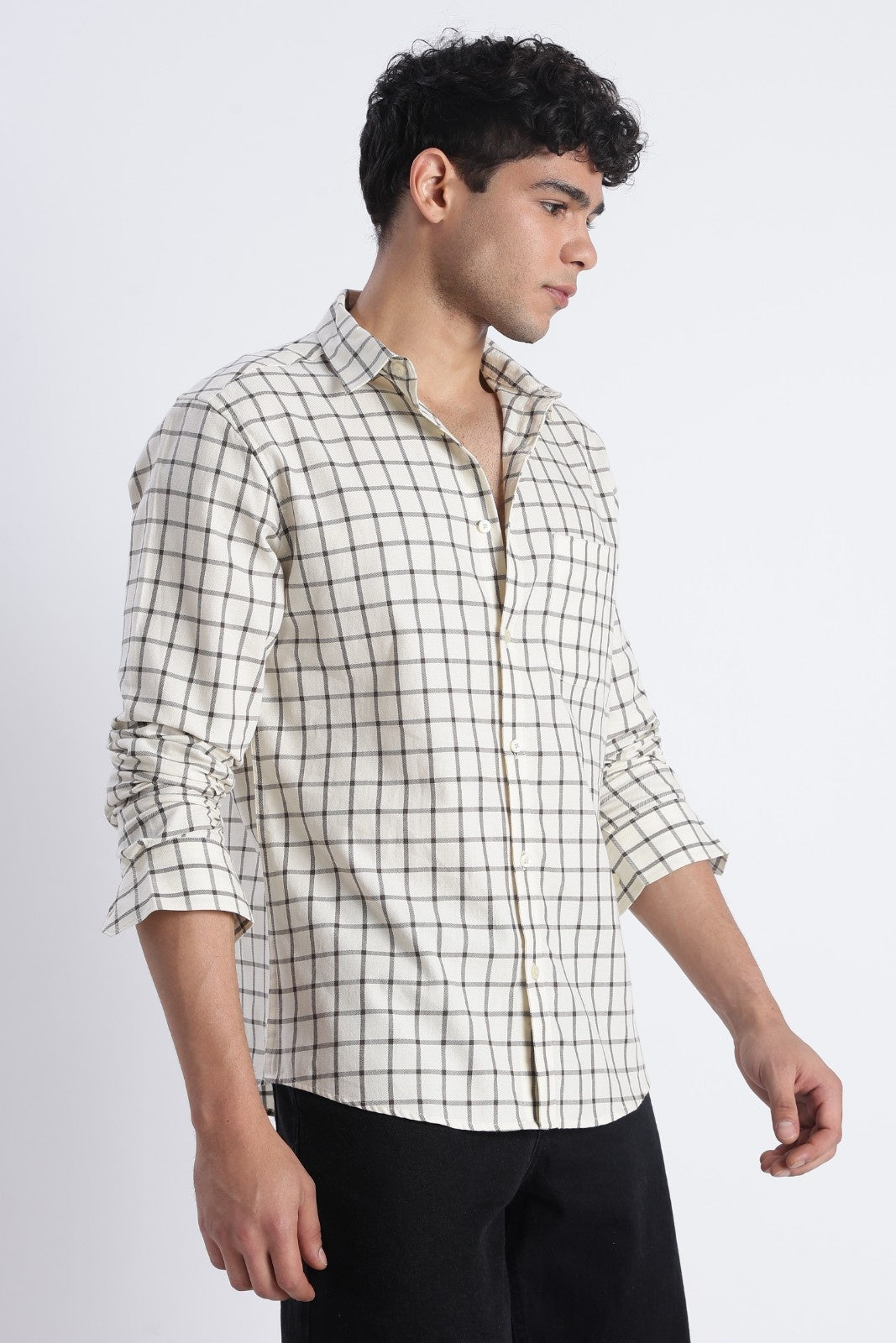 Ivory Twill Check Casual Shirt