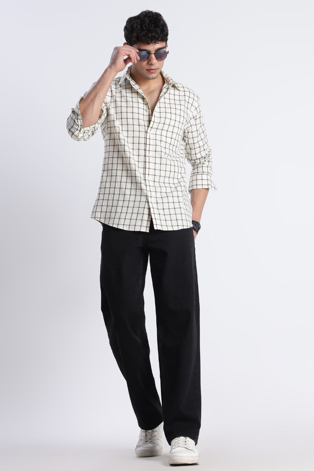 Ivory Twill Check Casual Shirt