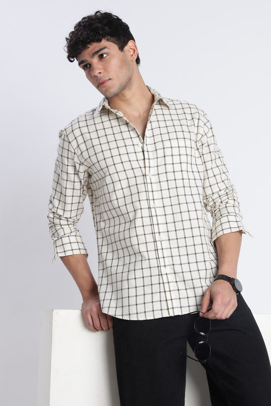 Ivory Twill Check Casual Shirt