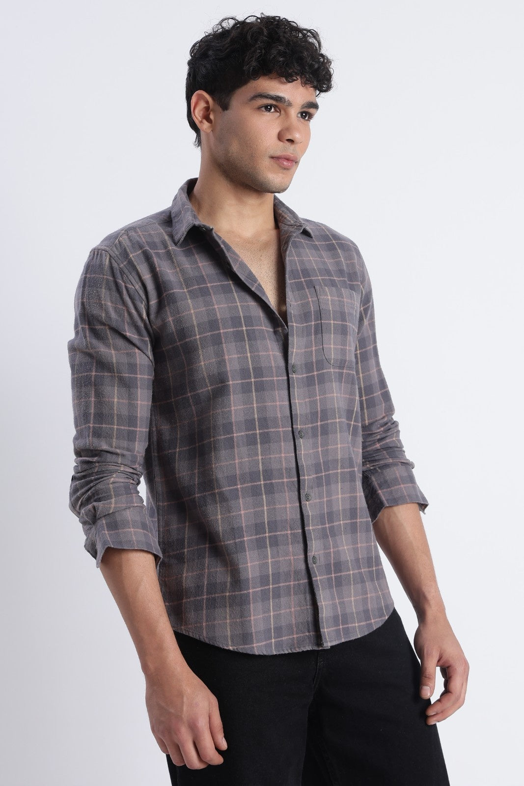 Smoky Grey Windowpane Check Shirt