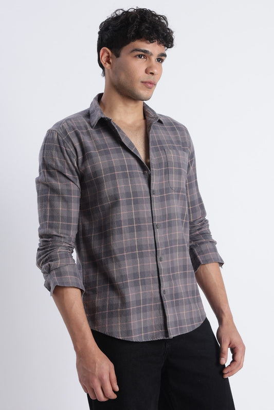 Smoky Grey Windowpane Check Shirt