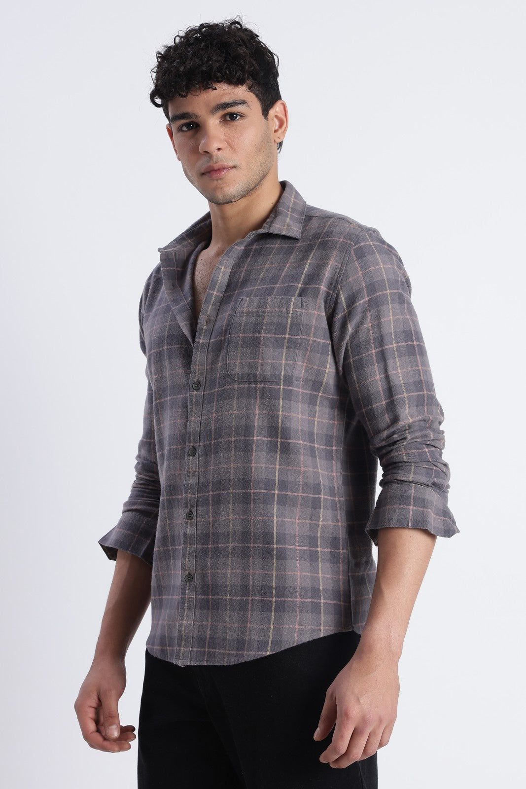 Smoky Grey Windowpane Check Shirt