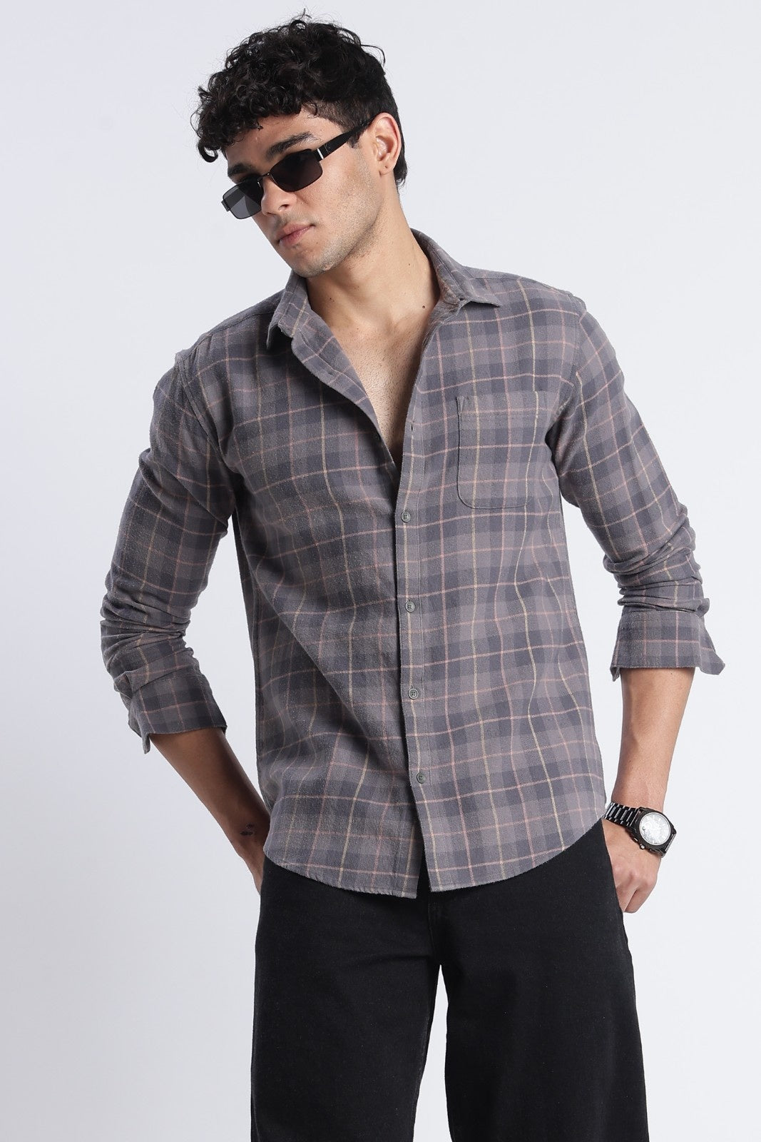 Smoky Grey Windowpane Check Shirt