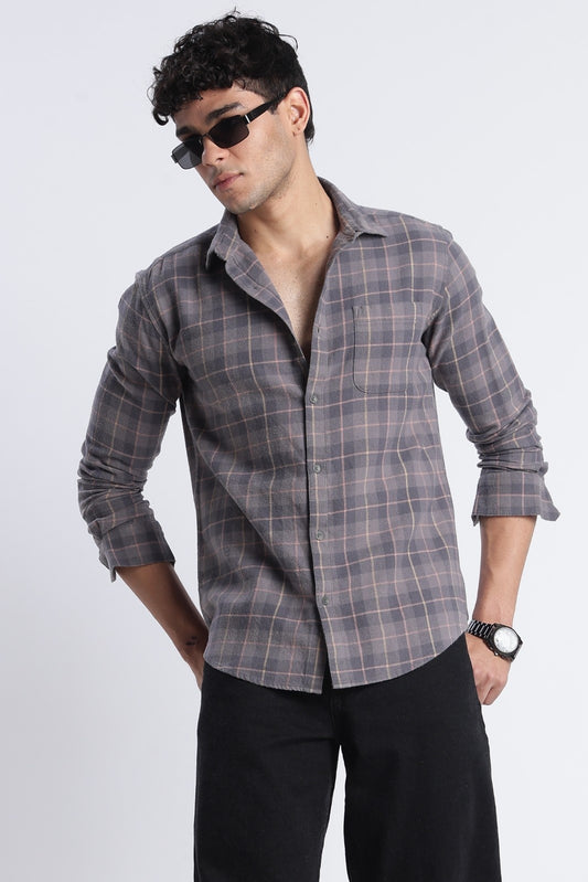 Smoky Grey Windowpane Check Shirt