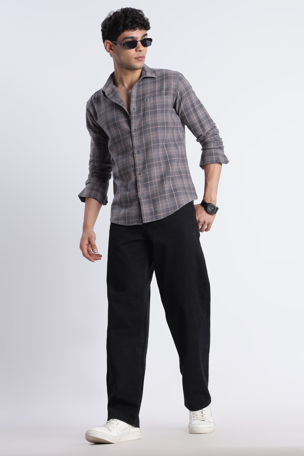 Smoky Grey Windowpane Check Shirt