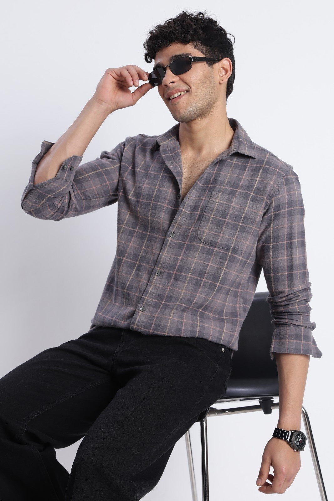 Smoky Grey Windowpane Check Shirt