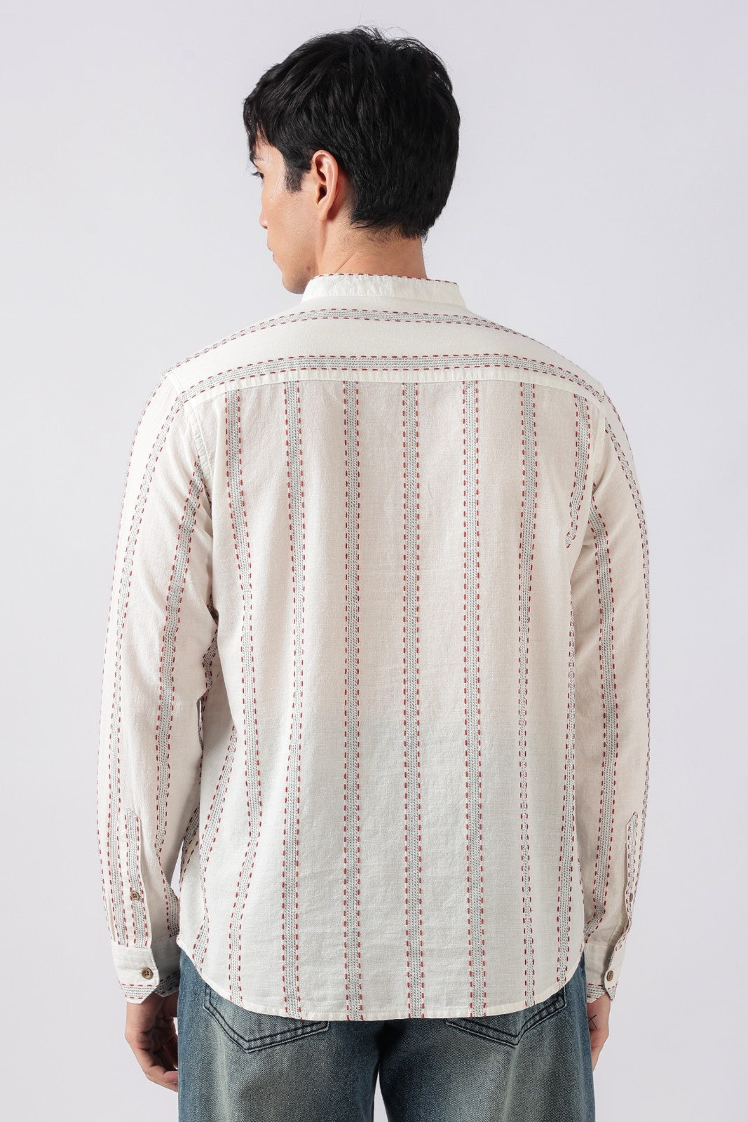 Chalk White Dobby Stripe Short Kurta