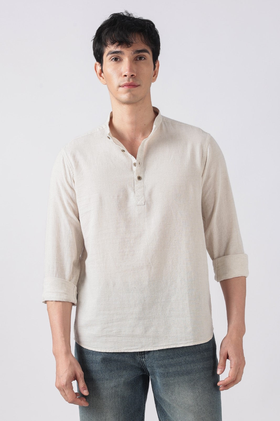 Ecru Linen Blend Short Kurta
