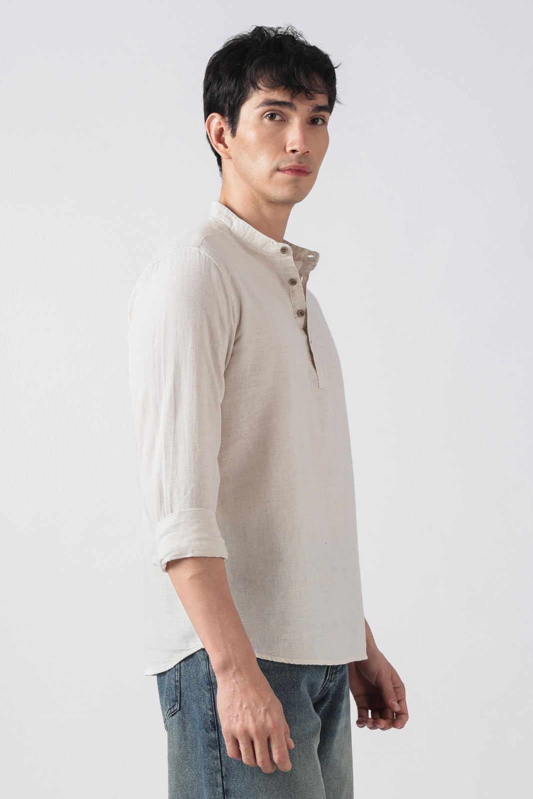 Ecru Linen Blend Short Kurta