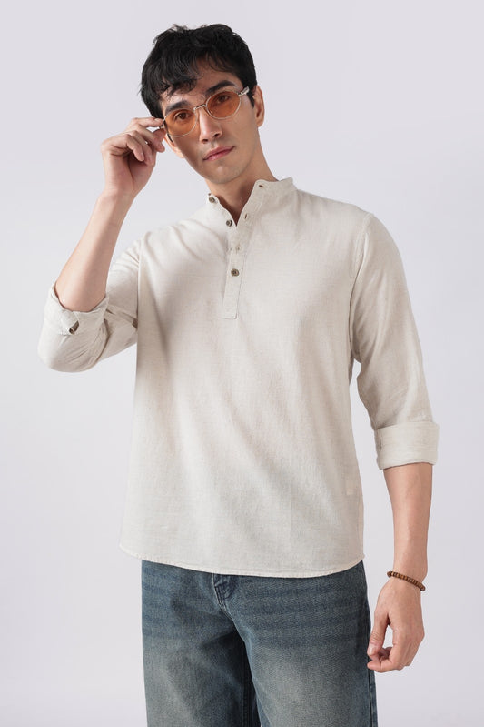 Ecru Linen Blend Short Kurta