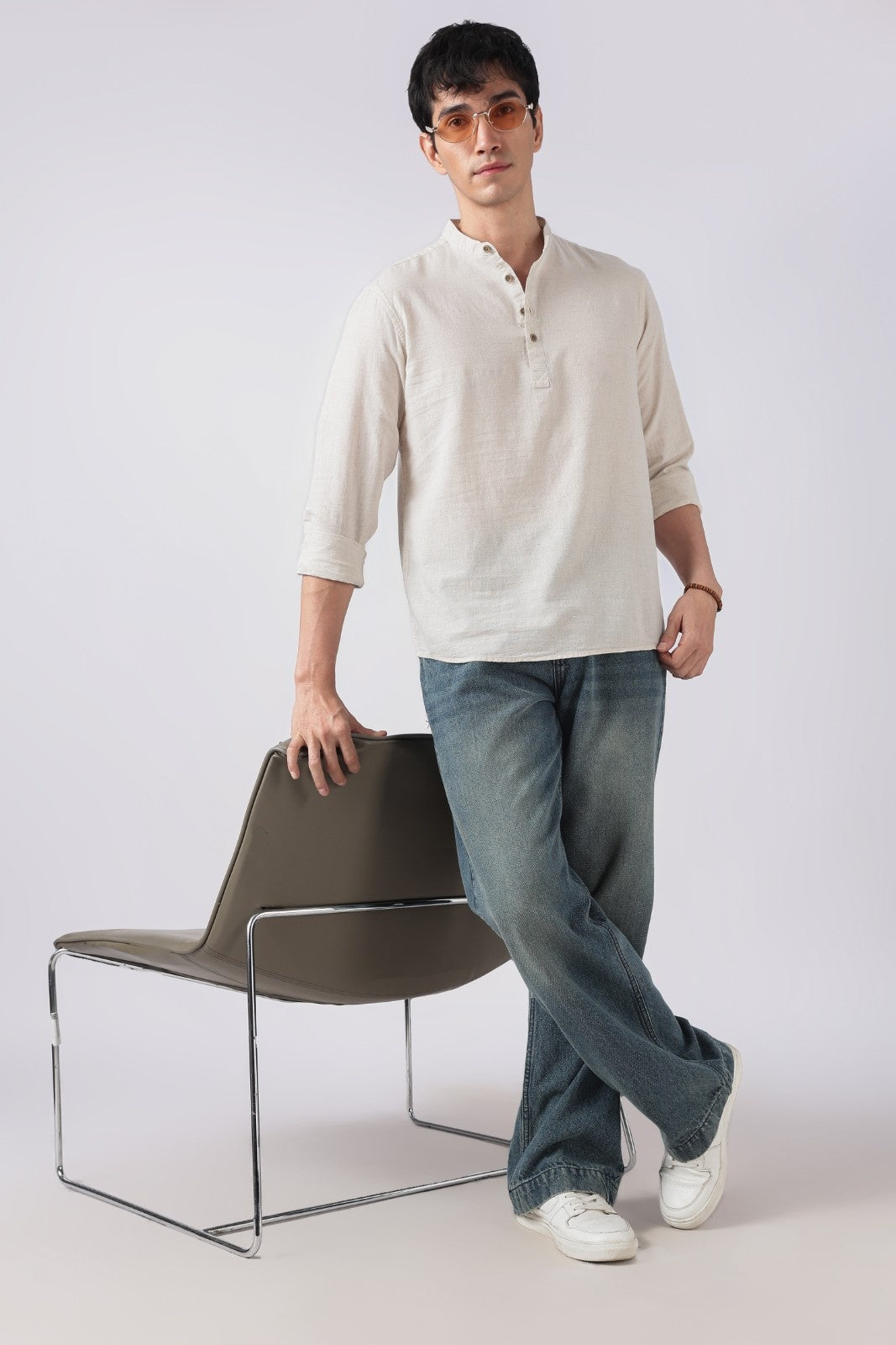 Ecru Linen Blend Short Kurta