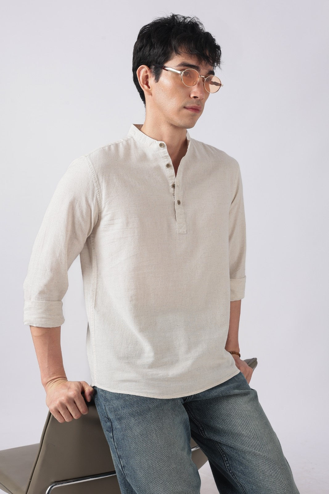 Ecru Linen Blend Short Kurta