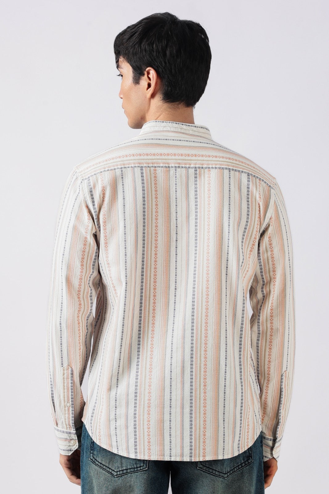 Ivory Orange Dobby Stripe Short Kurta
