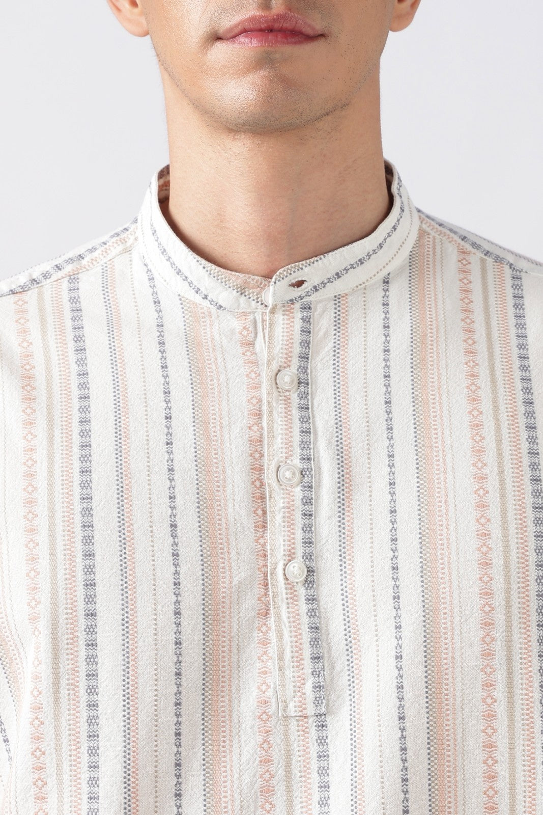 Ivory Orange Dobby Stripe Short Kurta