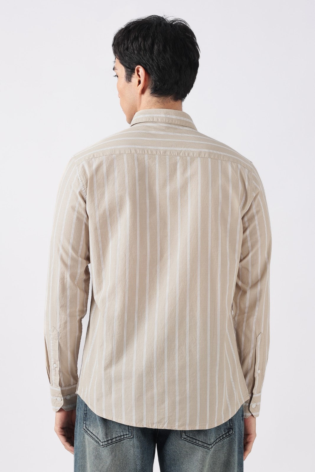 Beige Mist Subtle Stripe Cotton Shirt
