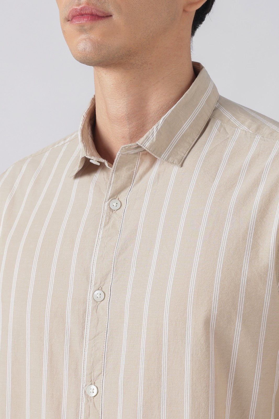 Beige Mist Subtle Stripe Cotton Shirt