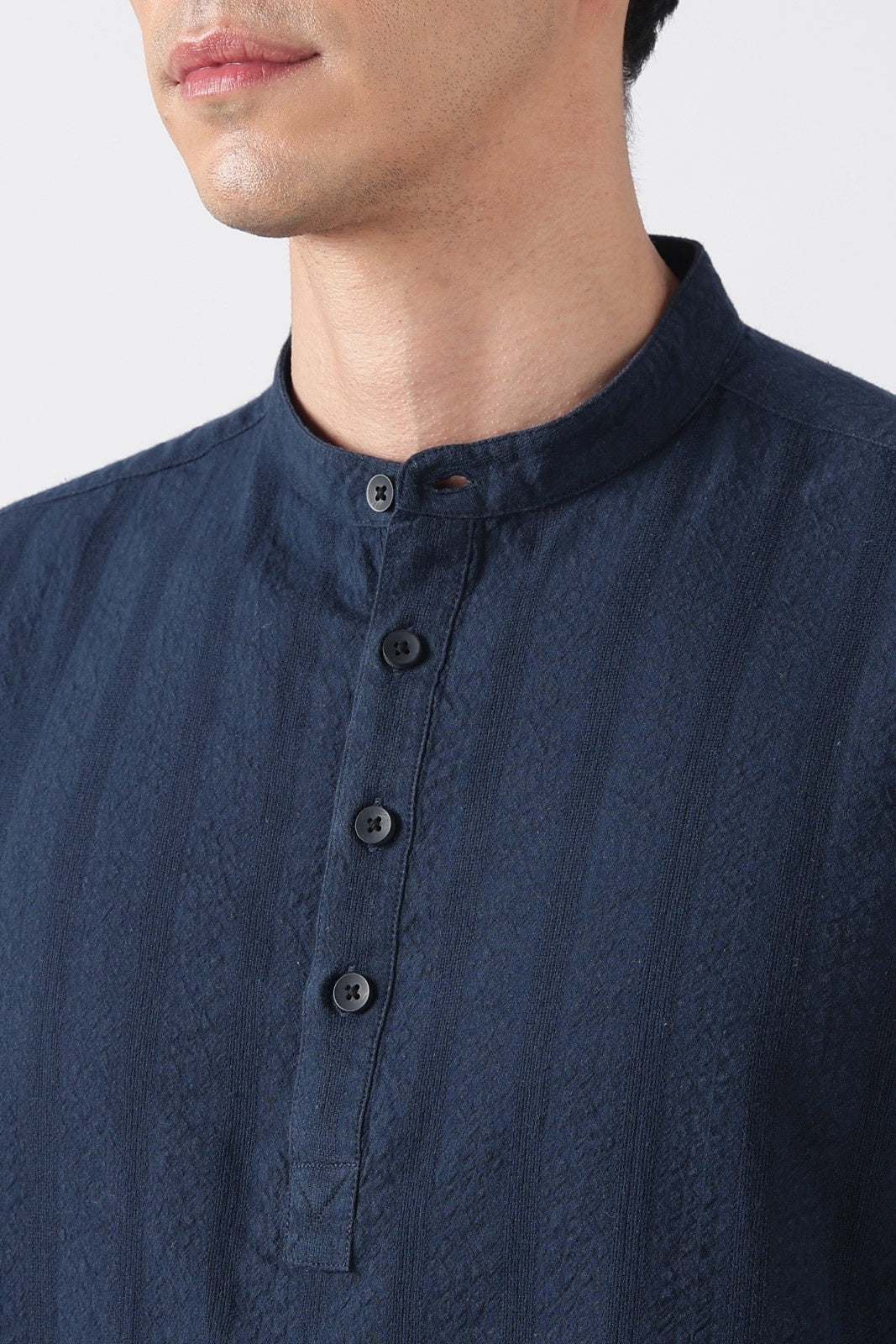 Navy Seersucker Short Kurta