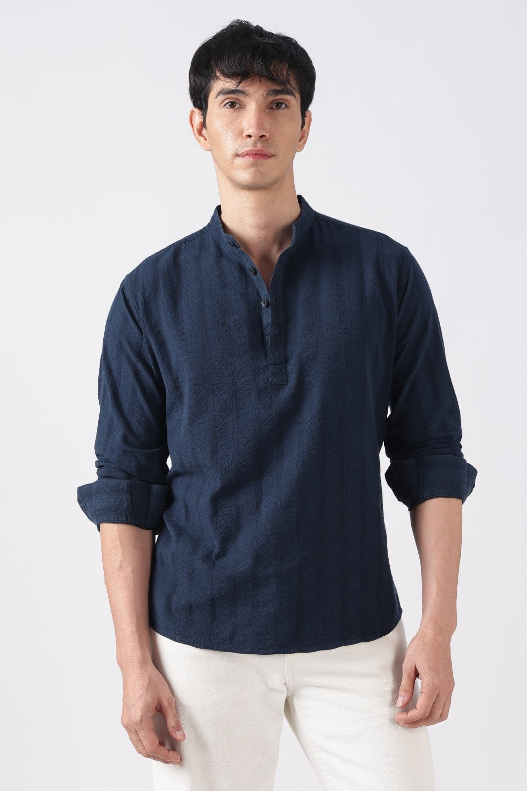 Navy Seersucker Short Kurta