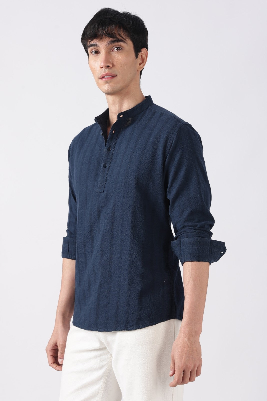 Navy Seersucker Short Kurta