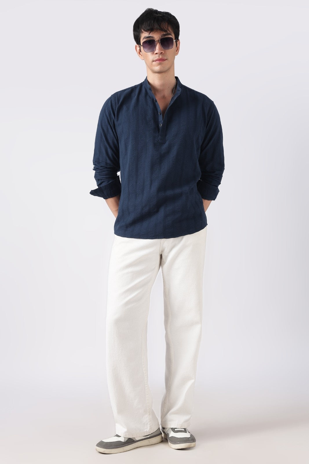 Navy Seersucker Short Kurta