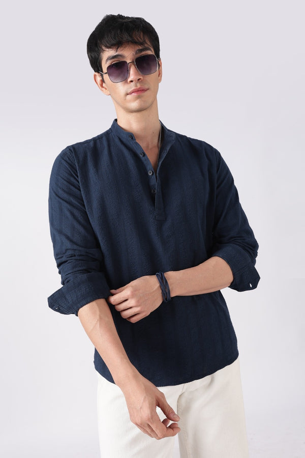 Navy Seersucker Short Kurta