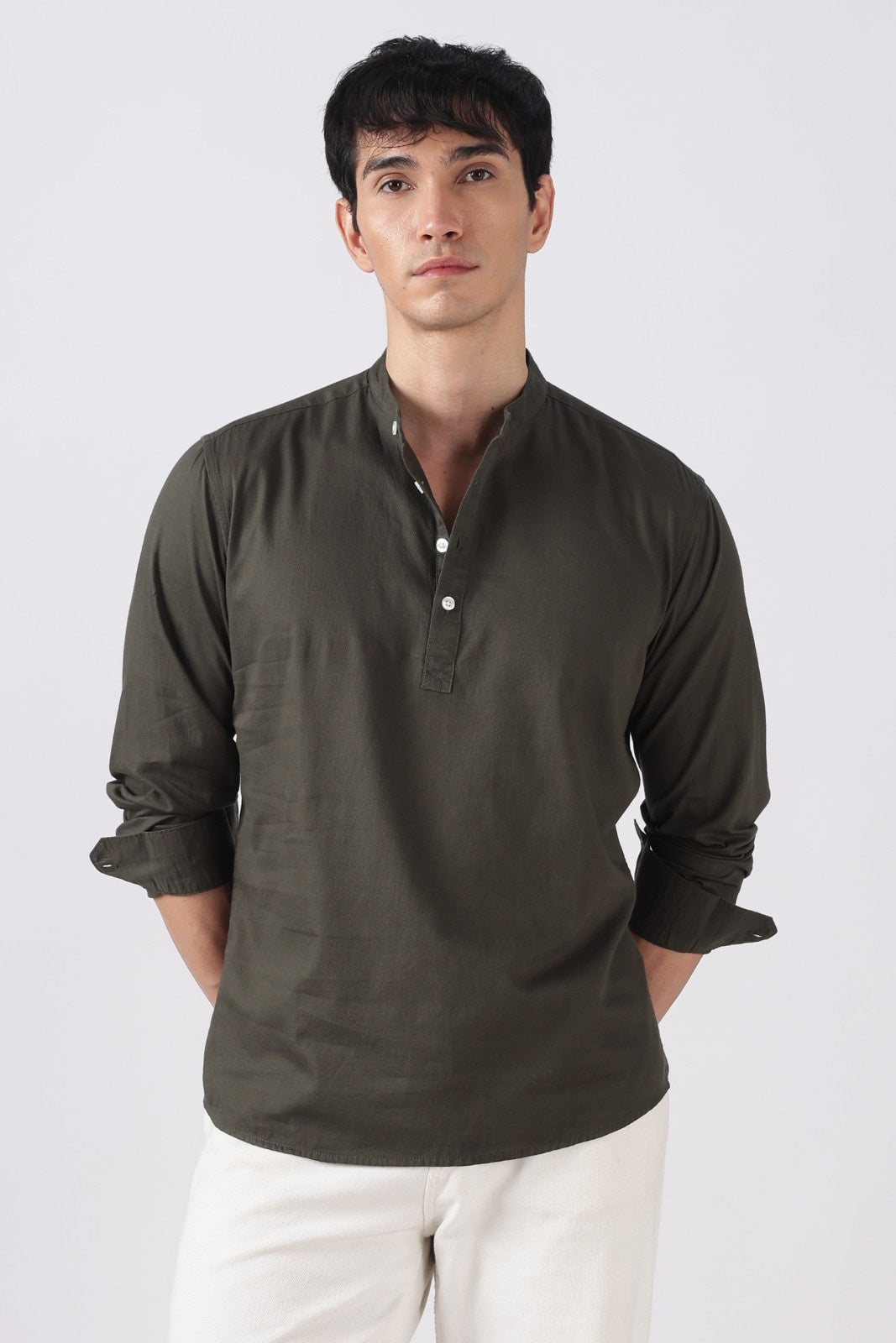Classic Olive Textured Short Kurta