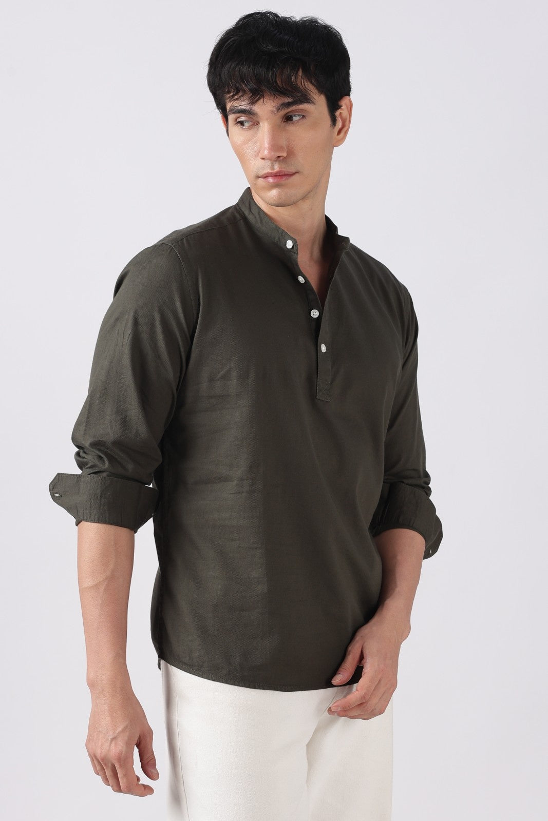 Classic Olive Textured Short Kurta