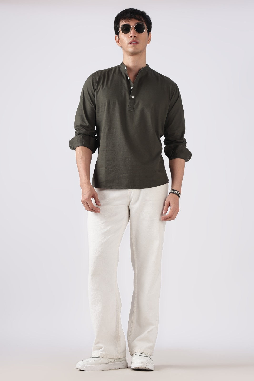 Classic Olive Textured Short Kurta