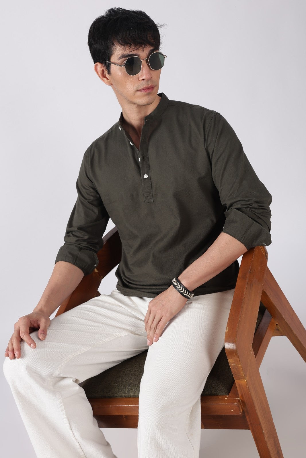 Classic Olive Textured Short Kurta