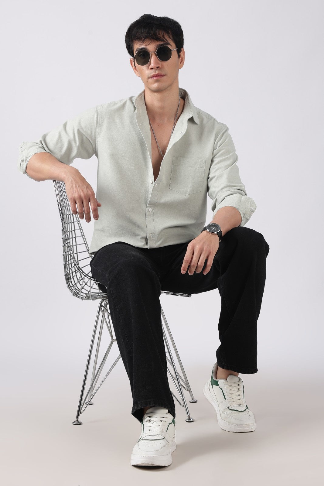 Dove Green Solid Casual Shirt