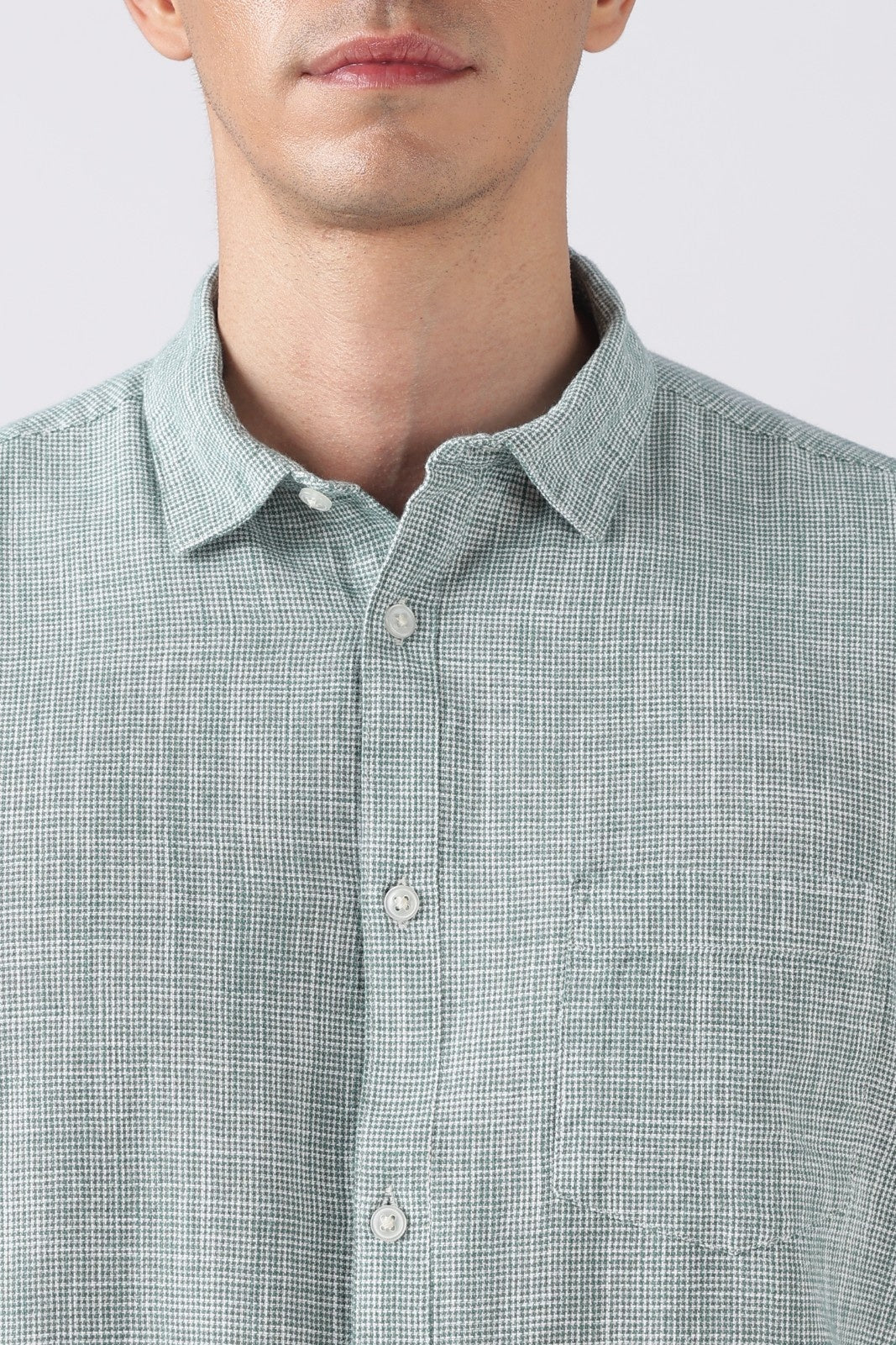 Forest Green Micro-Check Cotton Shirt