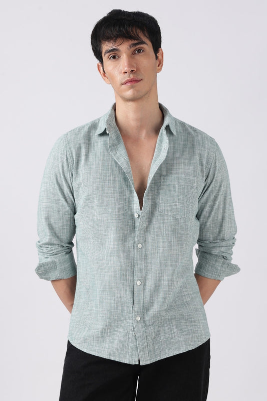 Forest Green Micro-Check Cotton Shirt