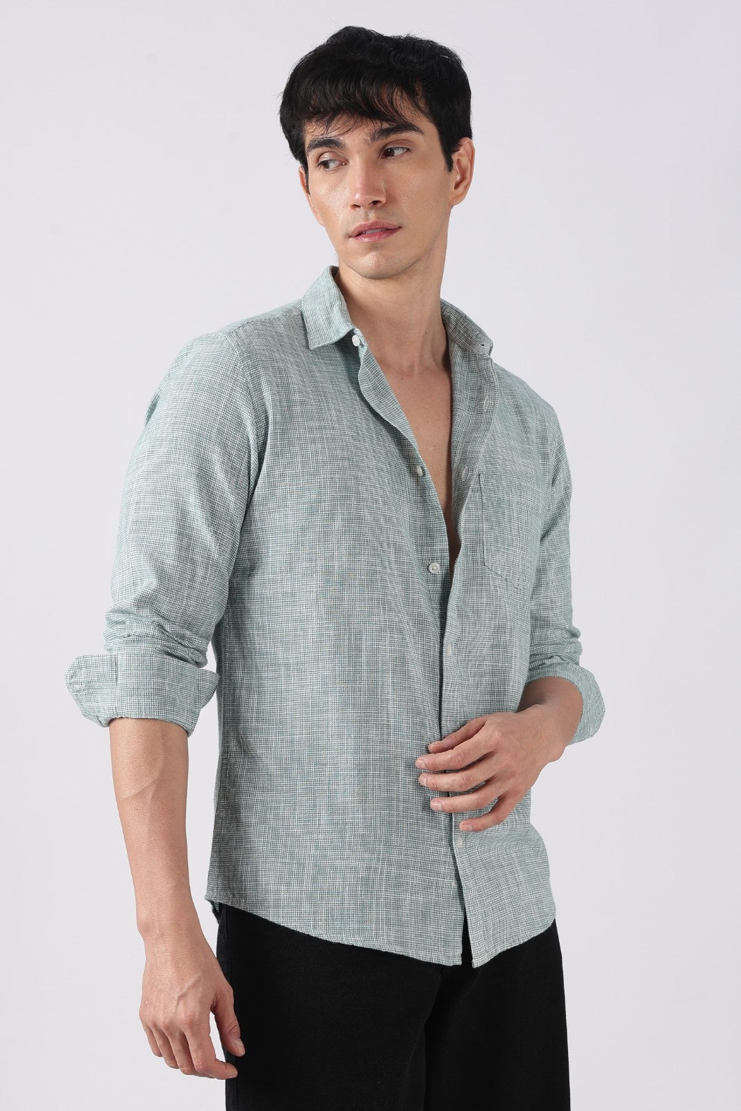 Forest Green Micro-Check Cotton Shirt