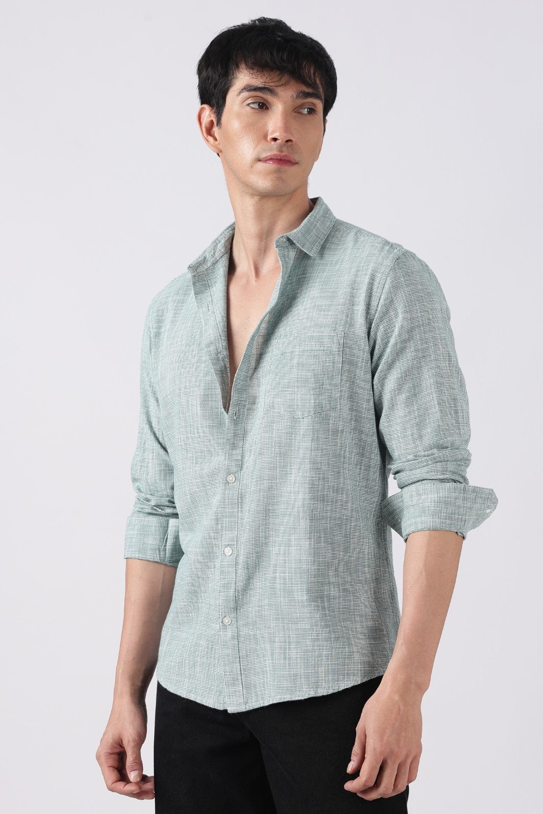 Forest Green Micro-Check Cotton Shirt