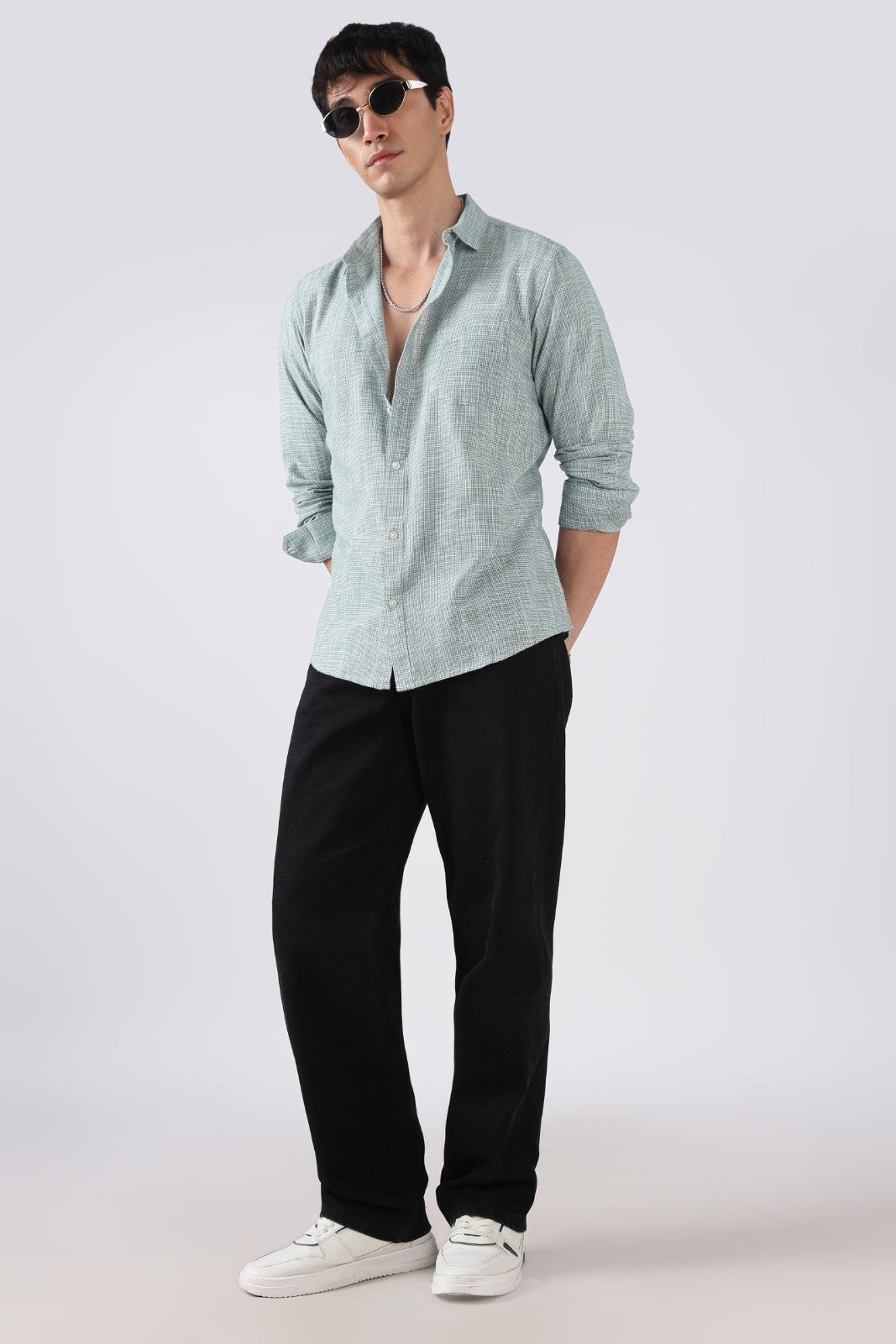 Forest Green Micro-Check Cotton Shirt