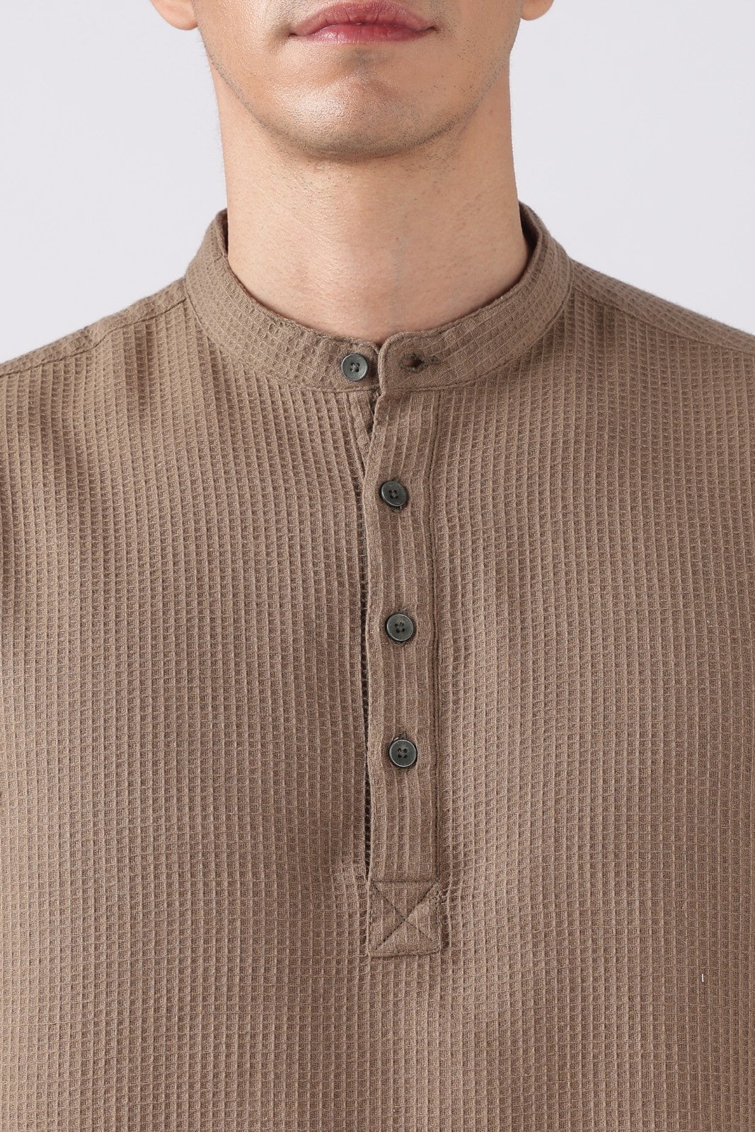 Muted Brown Waffle Textured Short Kurta