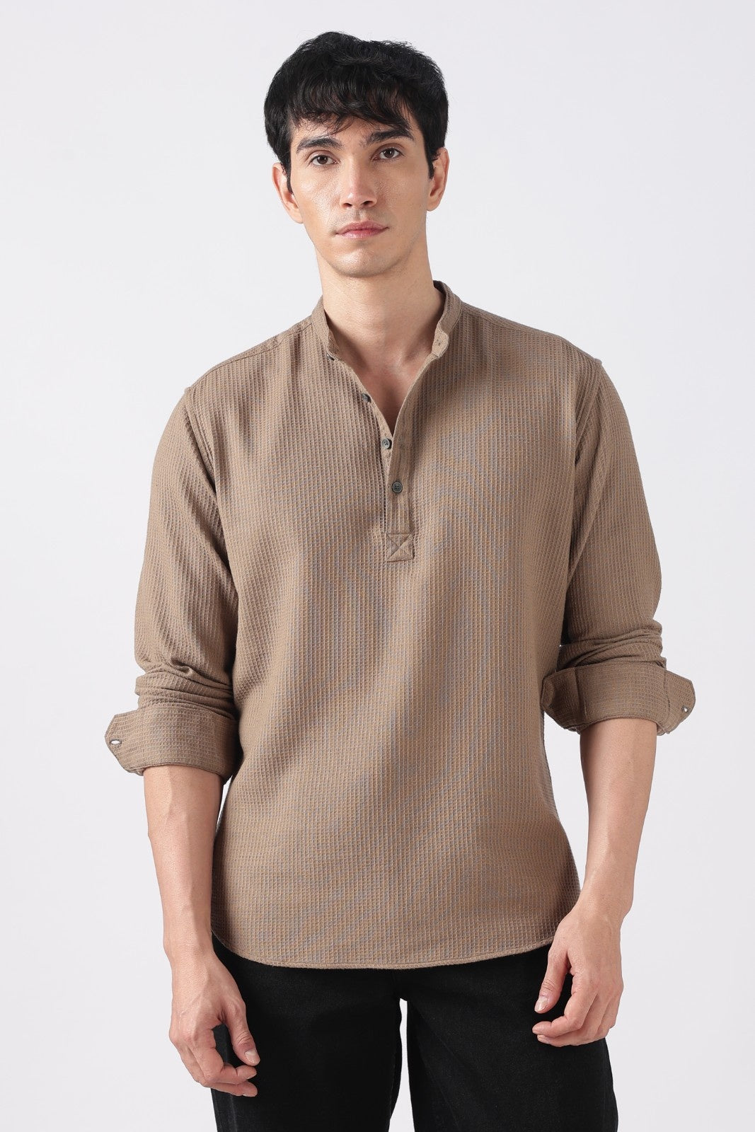Muted Brown Waffle Textured Short Kurta