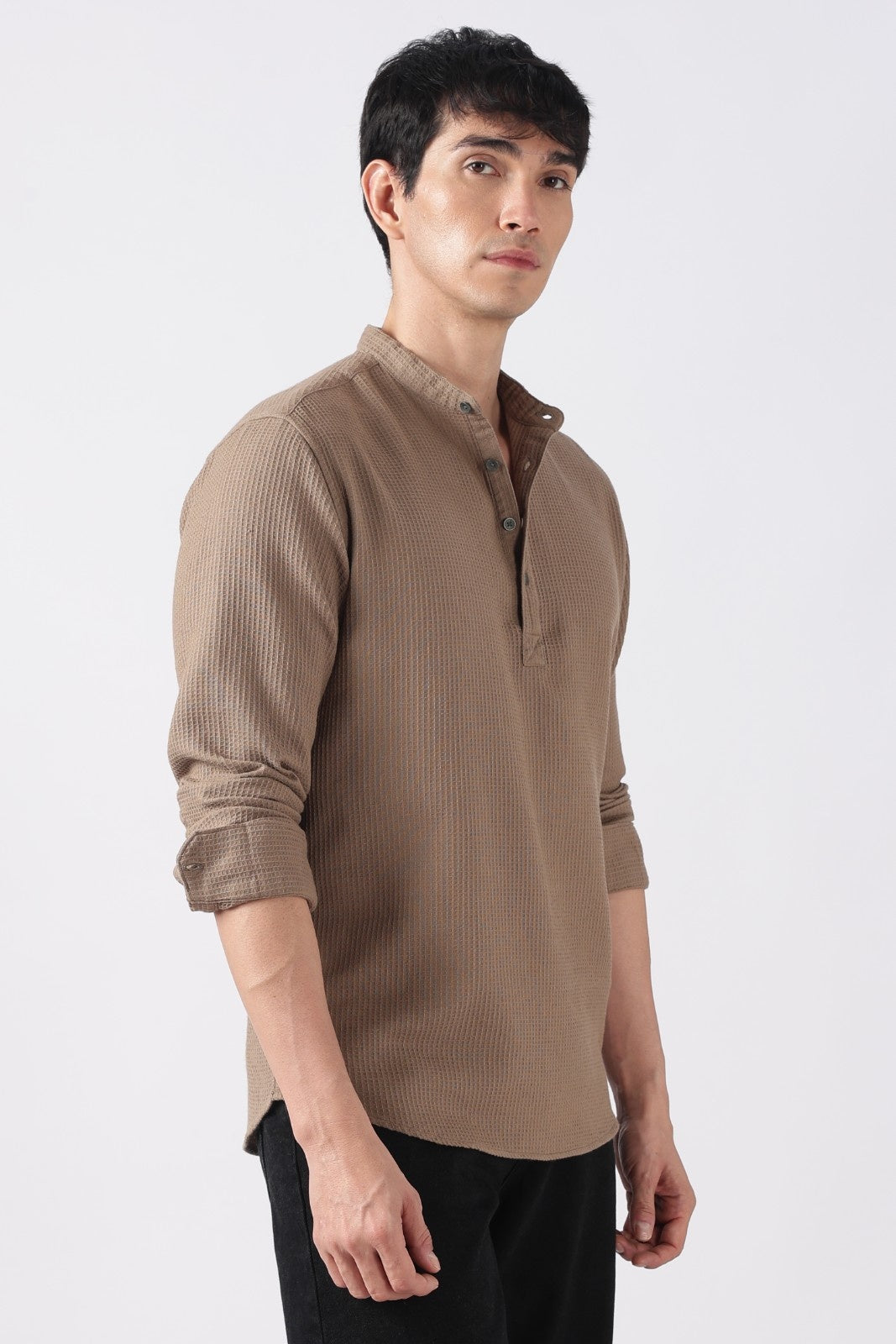 Muted Brown Waffle Textured Short Kurta