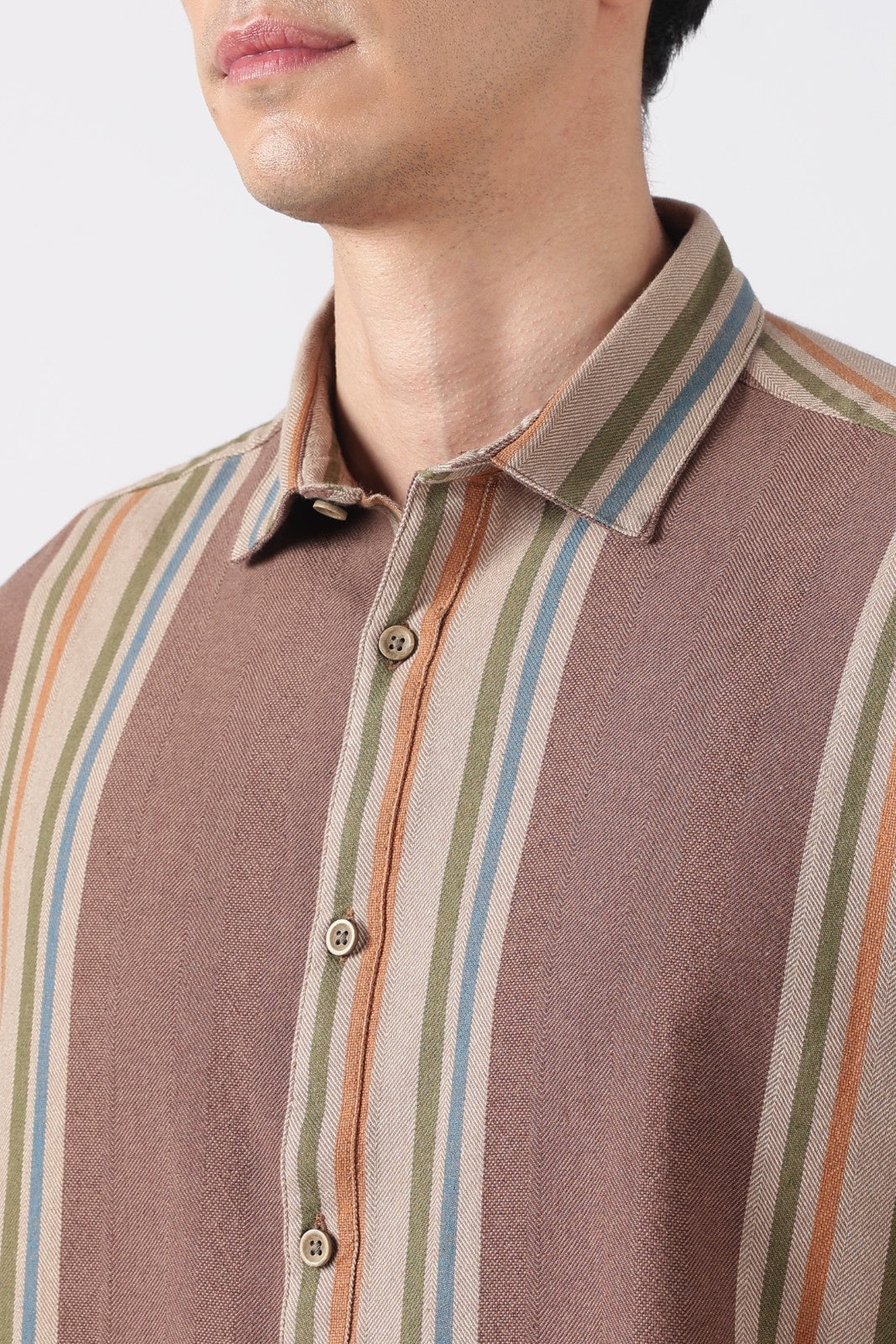 Taupe Brown Herringbone Casual Shirt