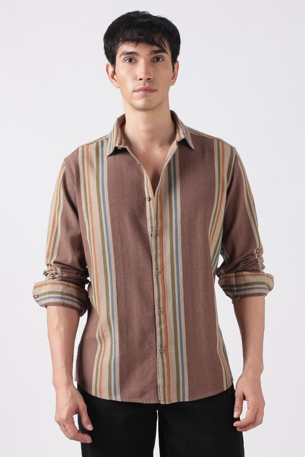 Taupe Brown Herringbone Casual Shirt