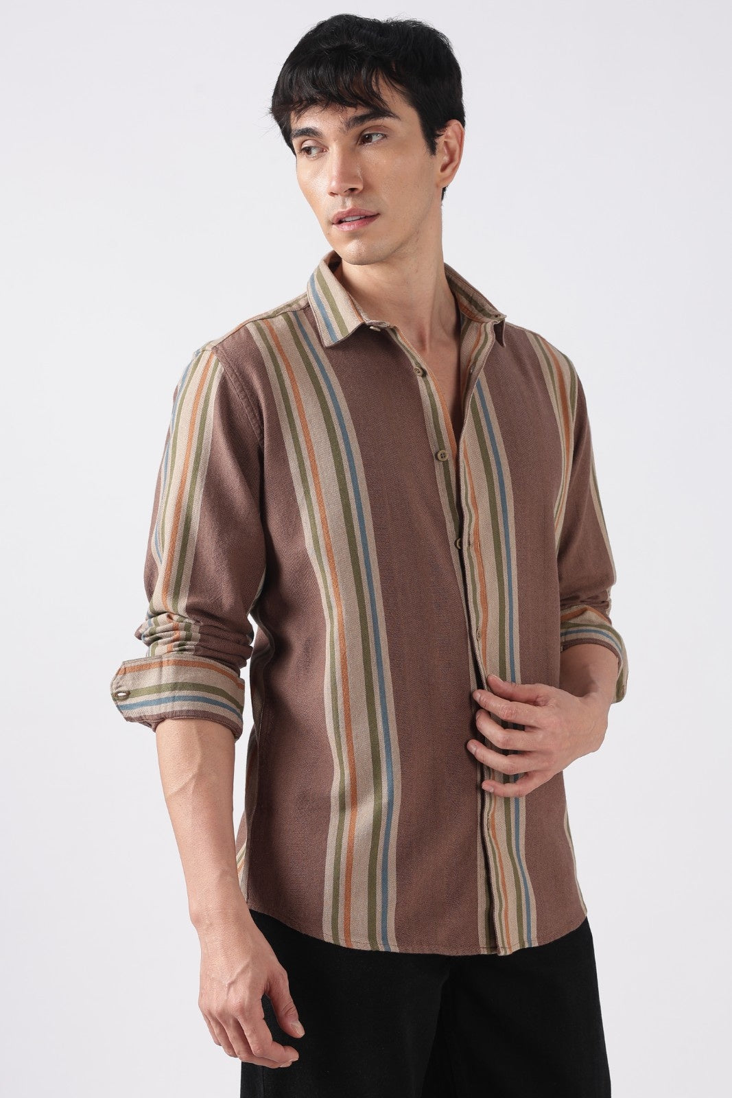 Taupe Brown Herringbone Casual Shirt