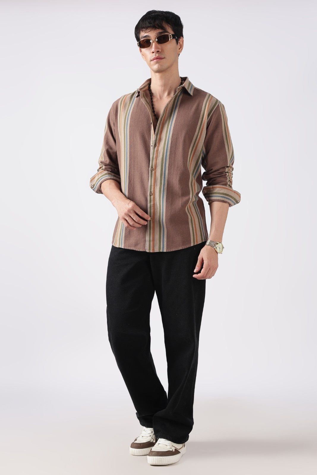 Taupe Brown Herringbone Casual Shirt