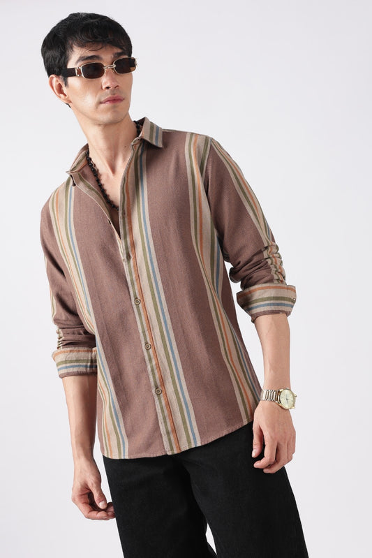 Taupe Brown Herringbone Casual Shirt