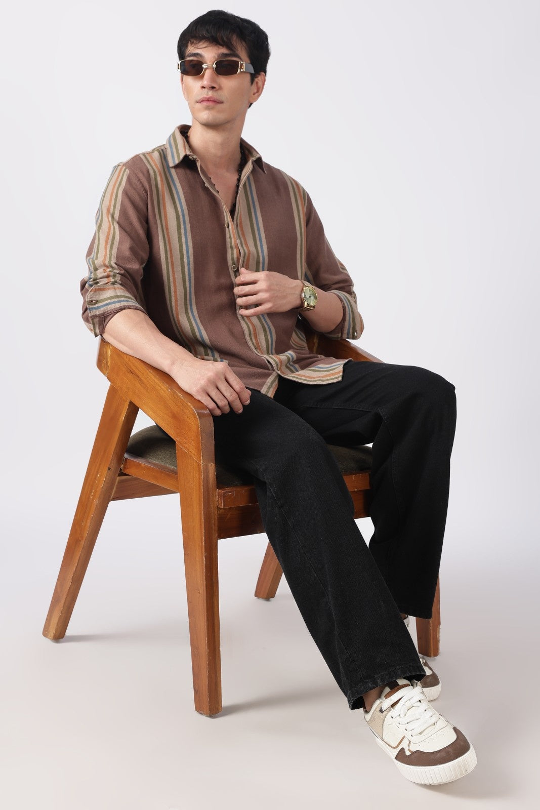 Taupe Brown Herringbone Casual Shirt