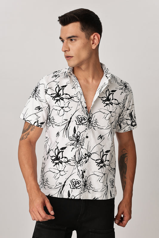 Uri Floral Sketch White Shirt