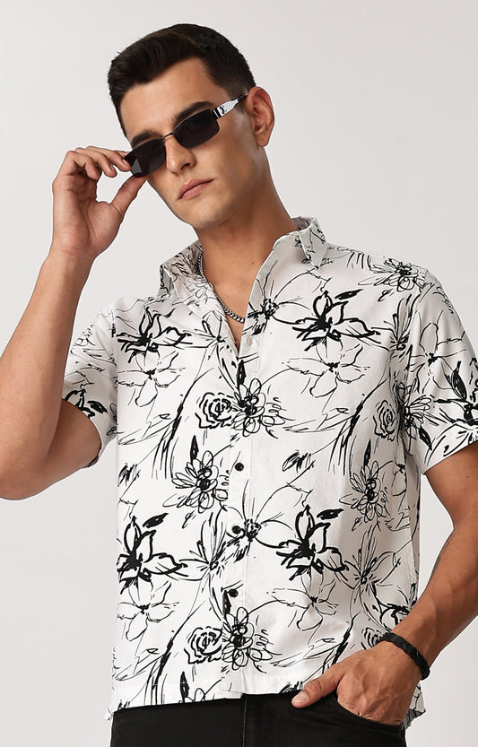 Uri Floral Sketch White Shirt