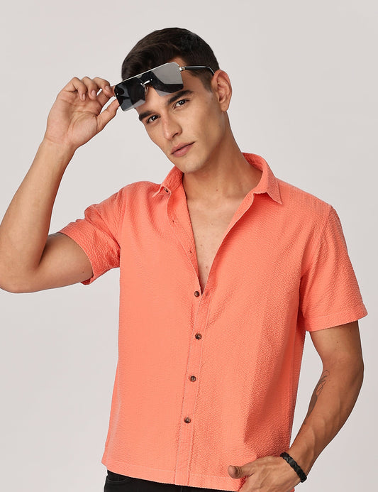 Uri Fluorescent Orange Seersucker Shirt