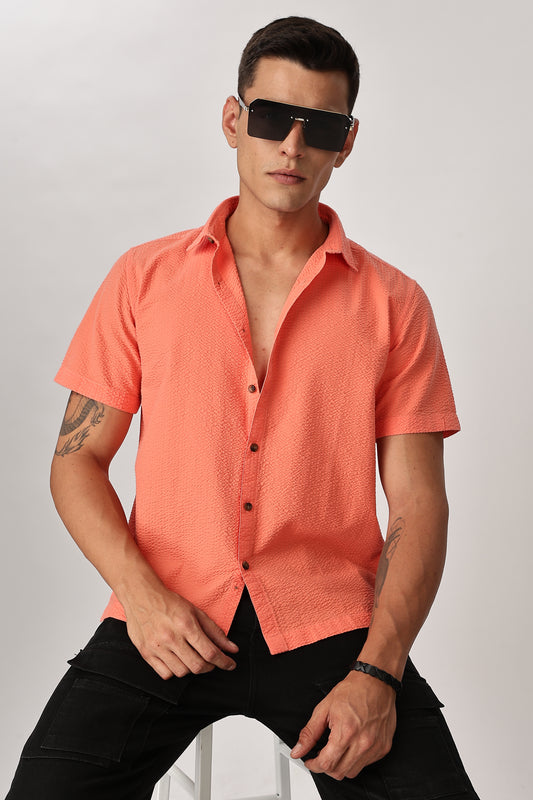 Uri Fluorescent Orange Seersucker Shirt