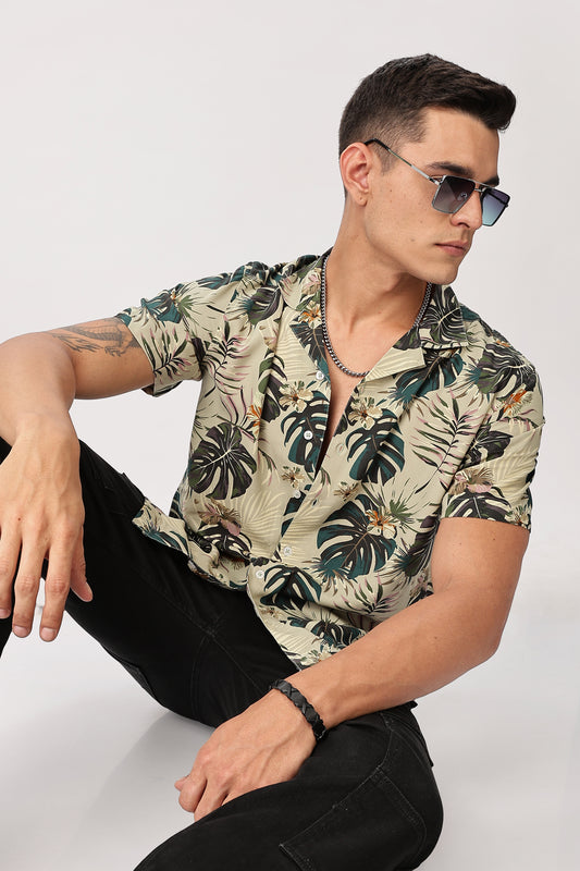 Uri Leaf Print Resort Collar Shirt