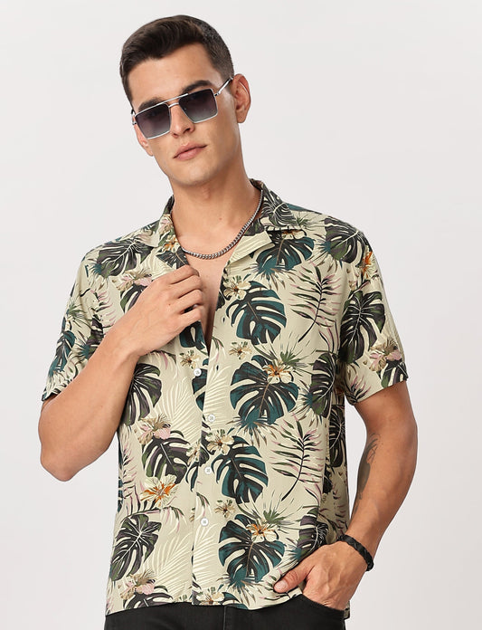 Uri Leaf Print Resort Collar Shirt